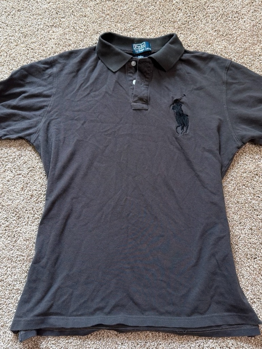 Vintage Ralph Lauren Men's Dark Gray Polo with Embroidered Pony